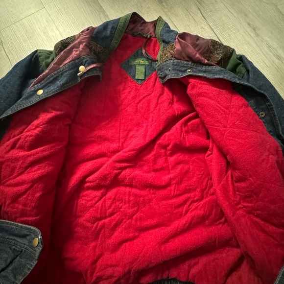 Vintage Jacket Patchwork Tapestry Denim Coat Size Womens XL Hunters Run - Picture 4 of 5